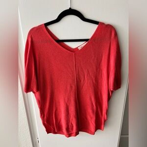 Lou & Grey Short Sleeve V-Neck Sweater Watermelon Red Size Small